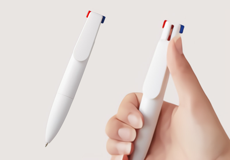 持つ角度を変えることで手の大きさにかかわらず自然とフィットするデザインのボールペンです。
