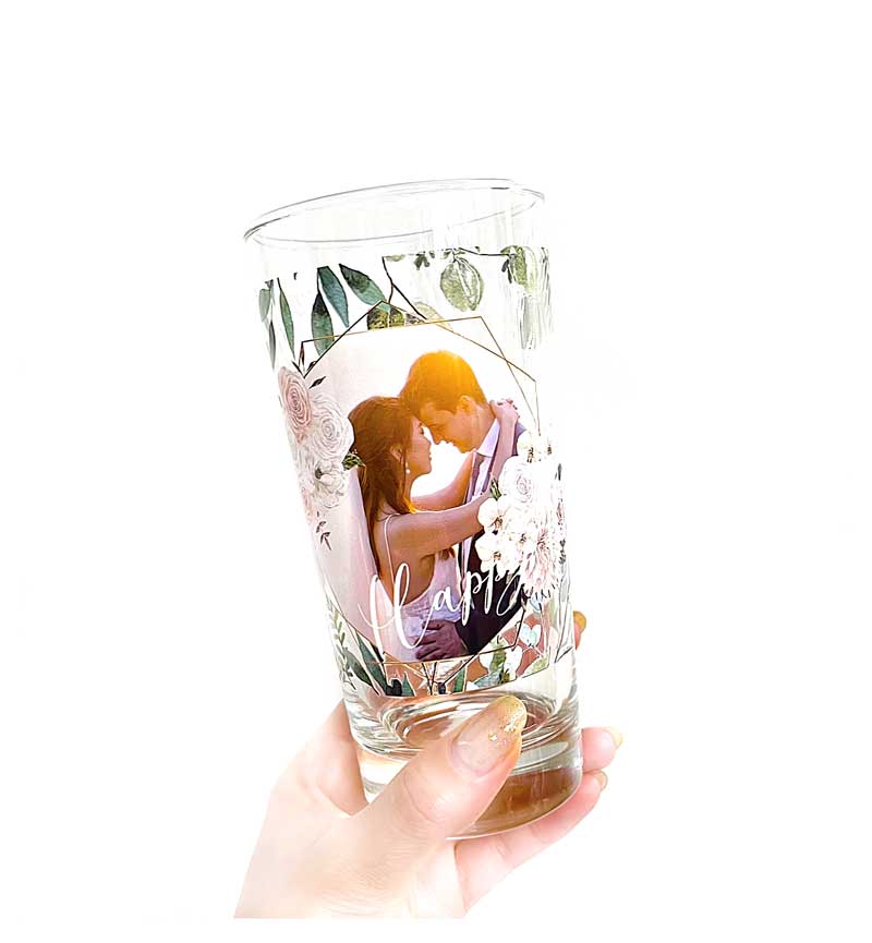 【360度フルカラー印刷可能】オリジナルのロンググラス（ガラス製コップ）を1個から作成・自作・名入れ｜誕生日・記念日・パーティー・ペアグラスにおすすめオリジナルロンググラスならME-Q（メーク）
