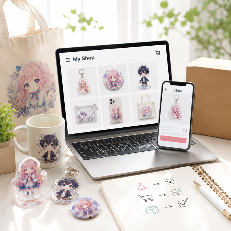 BASEでオリジナルグッズ販売を始めるME-Q連携イメージ