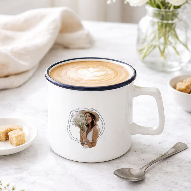 ホーロー風マグカップをオリジナルで1個から作成・印刷（UVデカールプリント対応）｜陶器マグストレート ラウンドリップを作るならME-Q（メーク）