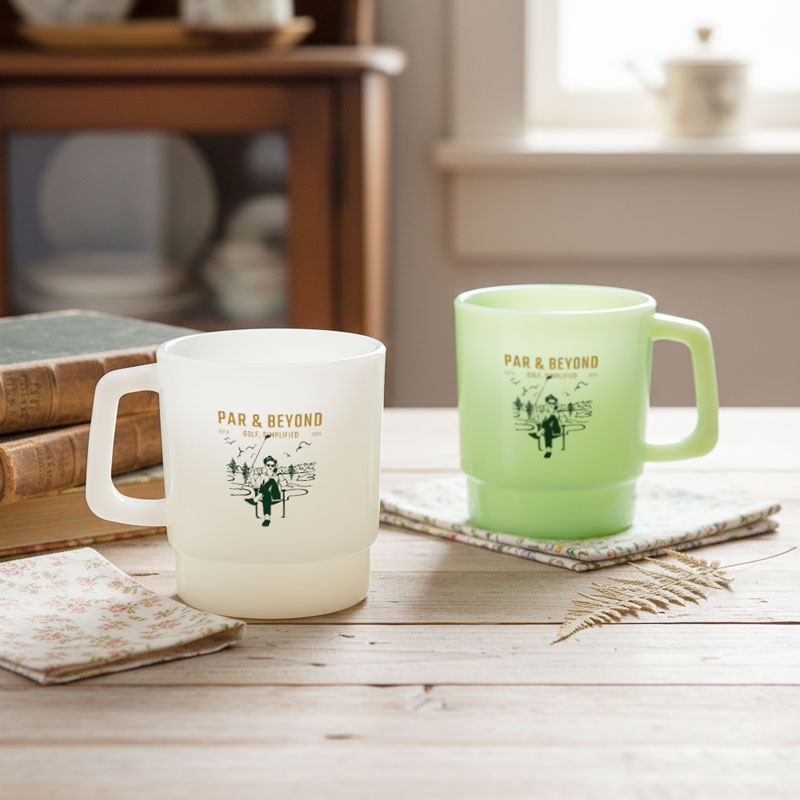 ミルクガラススタイルマグカップをオリジナルで1個から作成・印刷（UVデカールプリント対応）｜ヴィンテージ風マグを作るならME-Q（メーク）