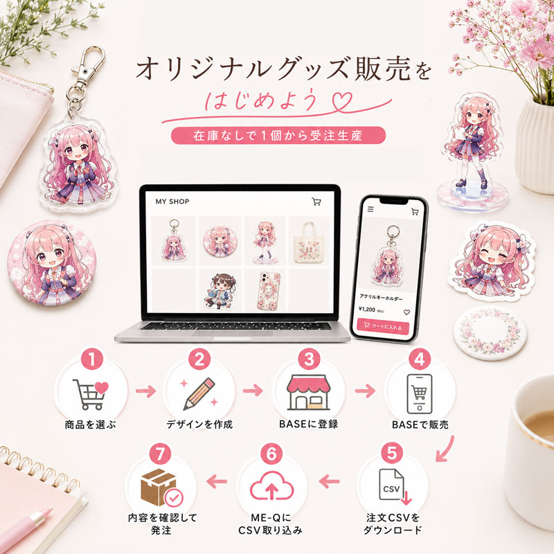 BASEとME-Q連携の流れをイメージしたオリジナルグッズ制作