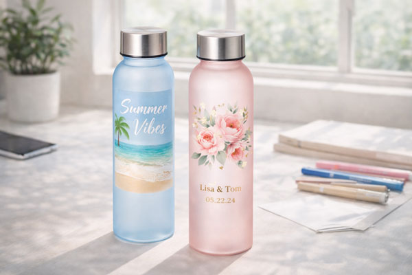 1個からオリジナル作成できる小ロット対応の目盛り付フロストボトル