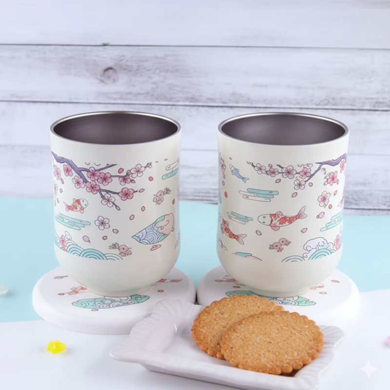 【360度フルカラー印刷可能】オリジナル真空二重ゆのみ(300ml)|名入れ対応で1個から作成OK!保温・保冷ノベルティにも最適|ME-Q(メーク)