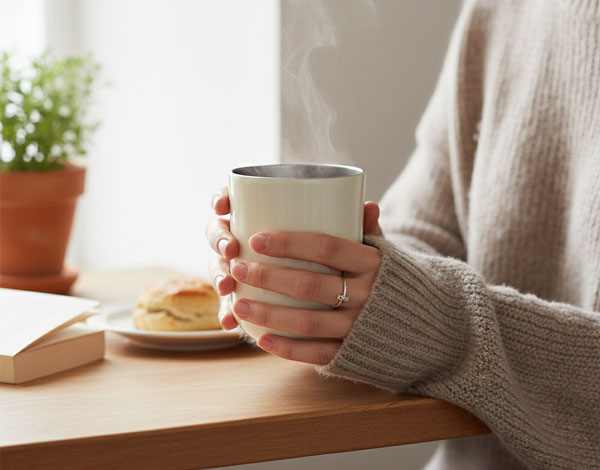 軽量約136gで持ちやすいオリジナル真空二重ゆのみ