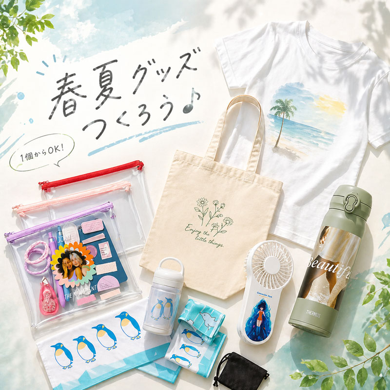 春夏向けオリジナルグッズを1個から作成｜スマホで簡単・ノベルティ・販促ならME-Q（メーク）