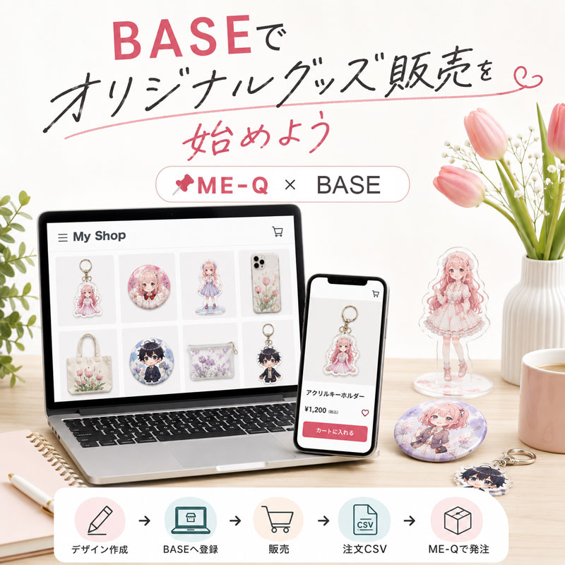 BASEでオリジナルグッズ販売を始める方法|在庫なし・受注生産で副業もできるME-Q×BASE連携ガイド